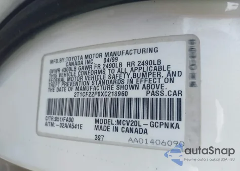 1999 Toyota Camry Solara Se V6 from USA, damaged, VIN 2T1CF22P0XC218960